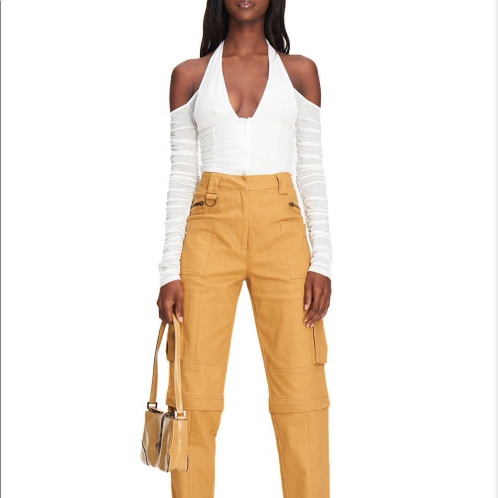 I AM GIA white mesh longsleeve halter top